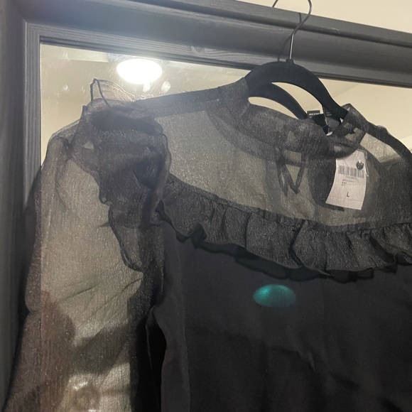 NEW Black Forever21 Mesh Lantern Sleeve Blouse - Picture 10 of 10